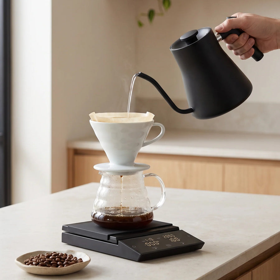 Pour-over coffee brewed on the Misura Smart Coffee Scale