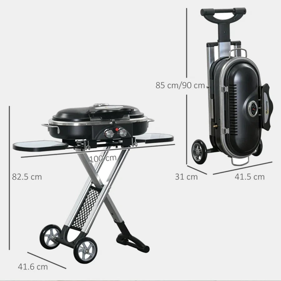 Ultimate Portable Foldable 2 Burner Gas Braai dimensions, open and folded