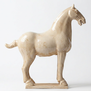 Large Glazed Terracotta Horse Statue - Beige Finish