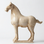 Large Glazed Terracotta Horse Statue - Beige Finish