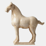 Large Glazed Terracotta Horse Statue - Beige Finish