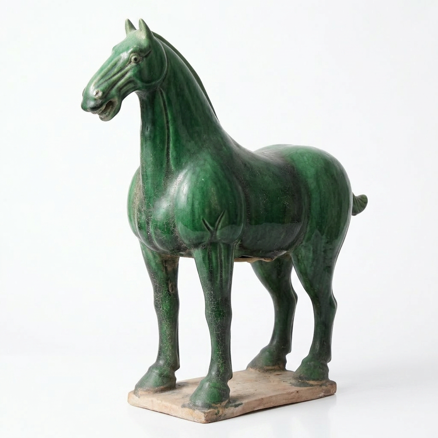Terracotta Medium Glazed Horse Statue - Emerald Green Finish