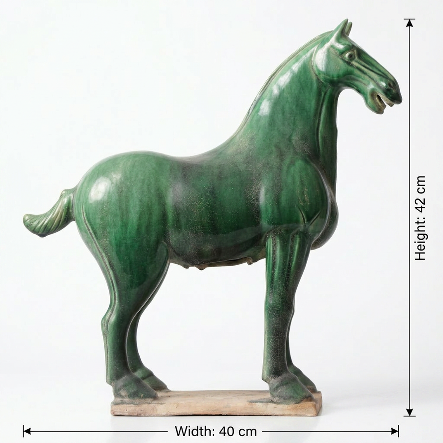 Terracotta Medium Glazed Horse Statue - Emerald Green Finish