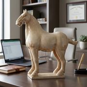 Large Glazed Terracotta Horse Statue - Beige Finish