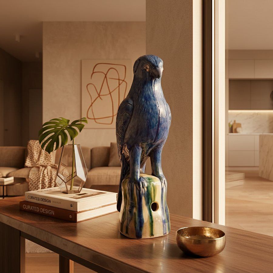 Cobolt Blue Parrot Sculpture - Large