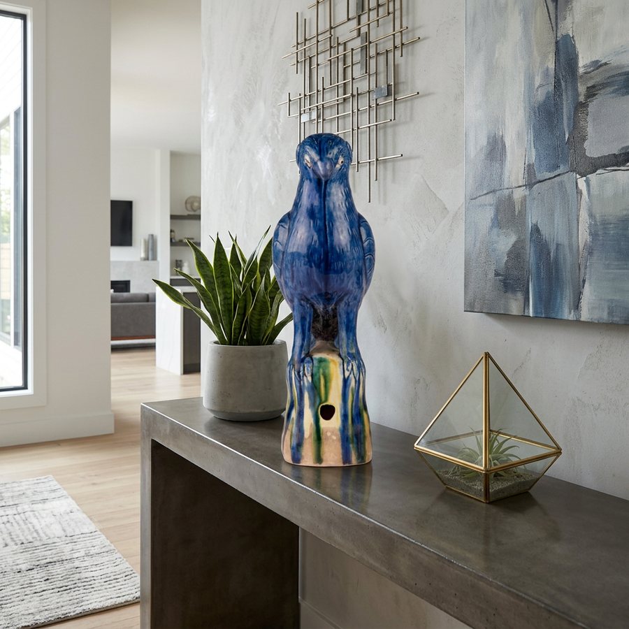 Cobolt Blue Parrot Sculpture - Large