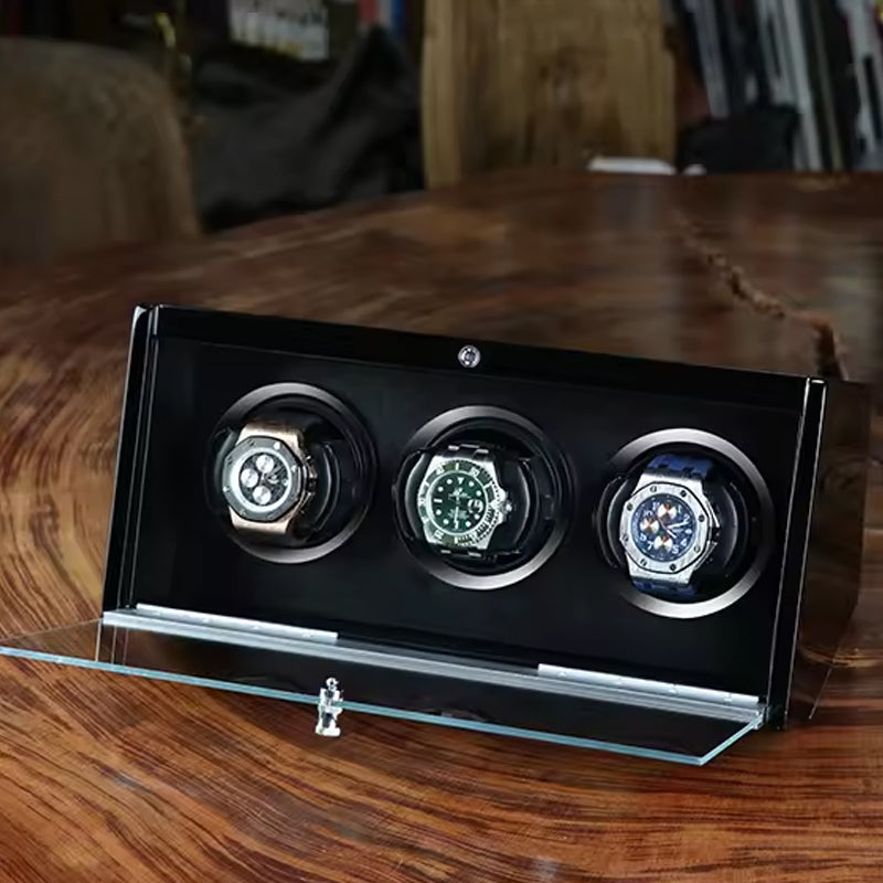 DRIKLUX LUXURY ROTATING WATCH WINDER DISPLAY CASE (3 WATCHES)