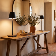 Two Luminee table lamps on an entrance console