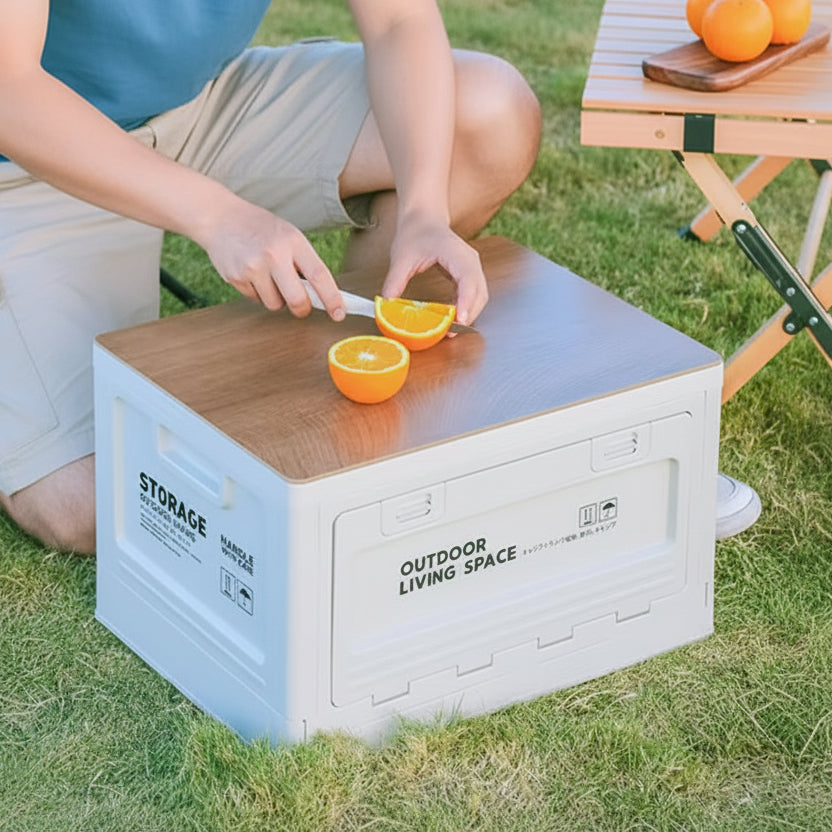 Multifunctional Foldable Storage Box with Wooden Lid