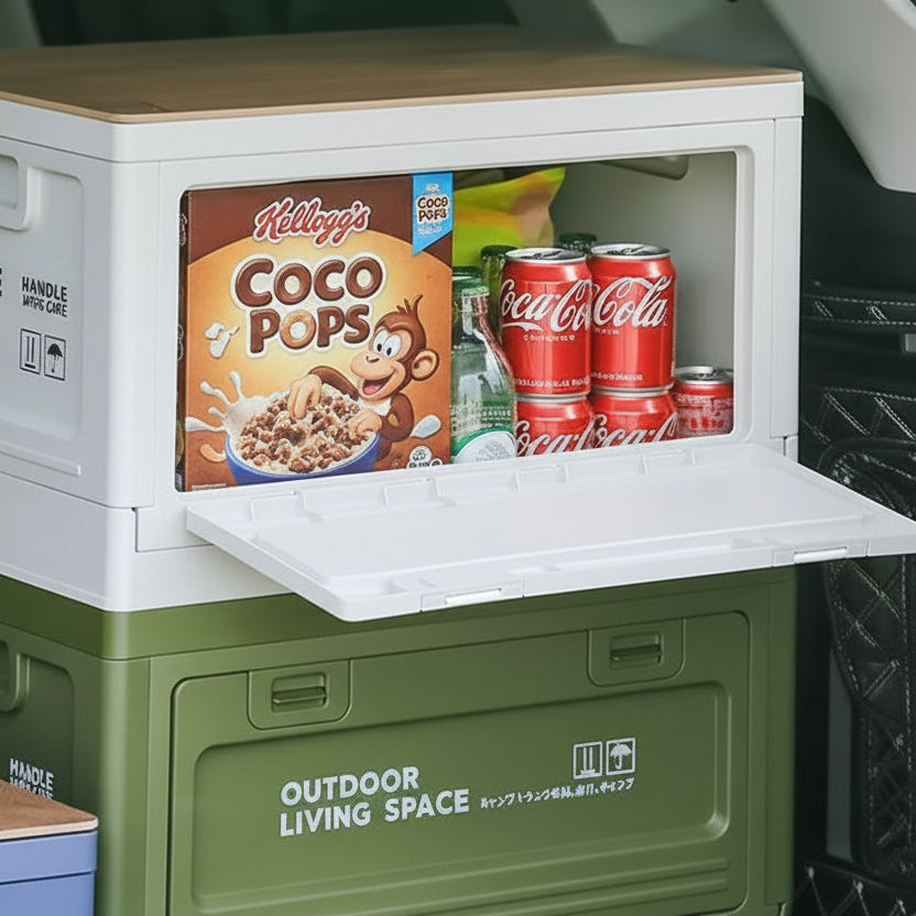 Multifunctional Foldable Storage Box with Wooden Lid