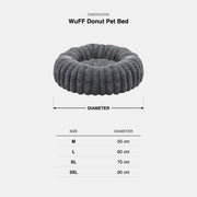 WuFF Donut Pet Bed dimensions - M 50 cm, L 60 cm, XL 70 cm, 3XL 90 cm diameter