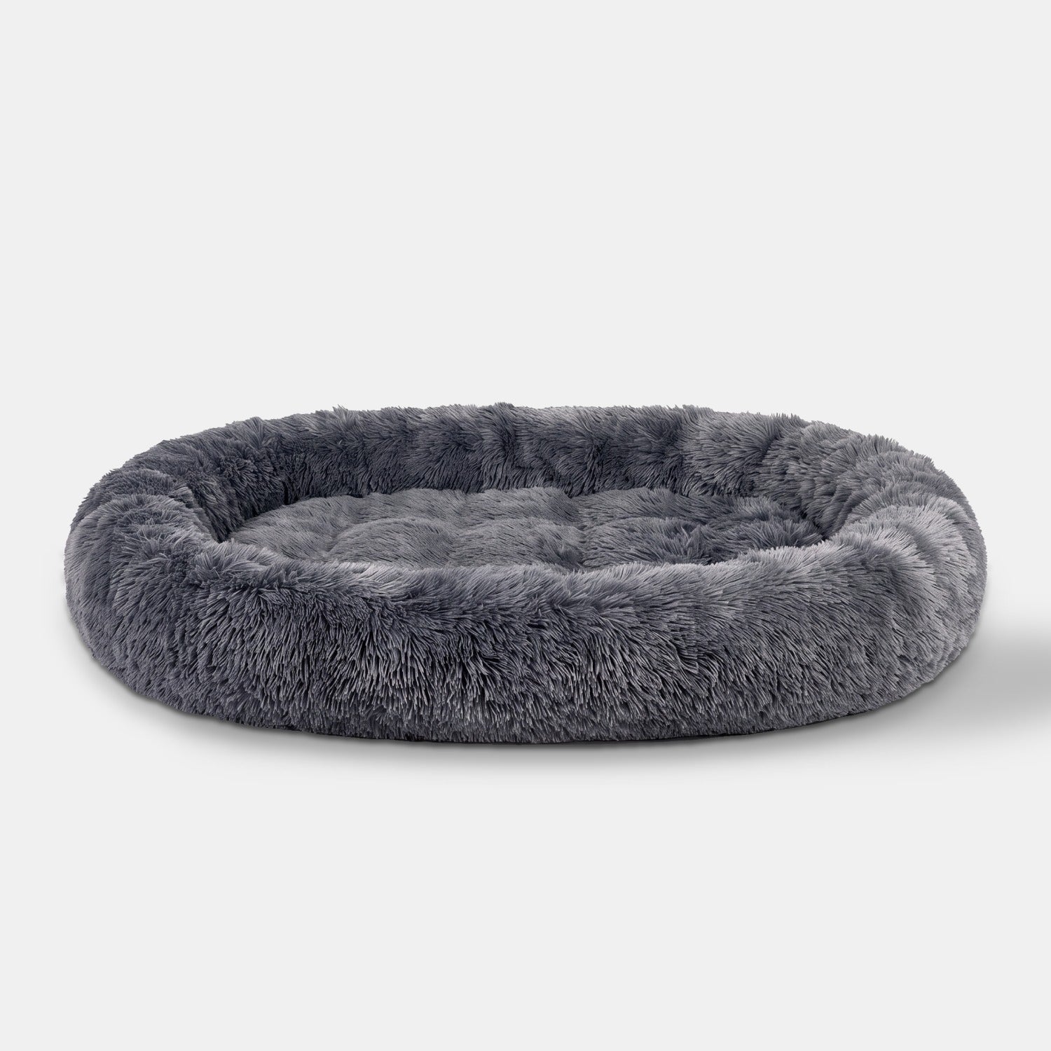 WuFF Giant Pet Bed in dark grey, 180 x 110 cm oval plush bed with deep raised bolster rim