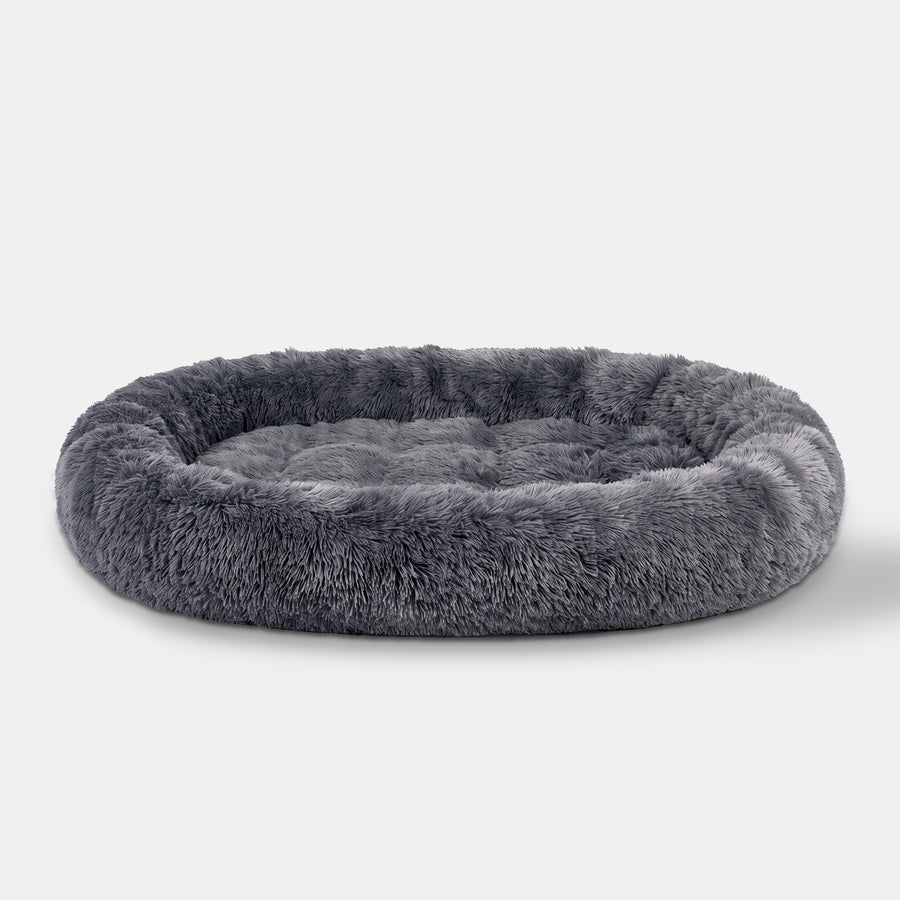 WuFF Giant Pet Bed in dark grey, 180 x 110 cm oval plush bed with deep raised bolster rim