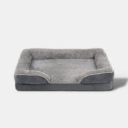 WuFF Orthopaedic Pet Bed in grey - fleece-lined bolster bed with open front and suede base