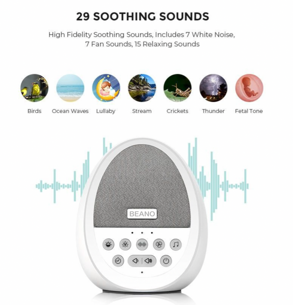 BABY BEANO SOOTHING SOUNDS WHITE NOISE NIGHT LIGHT POD SPOTSHOP